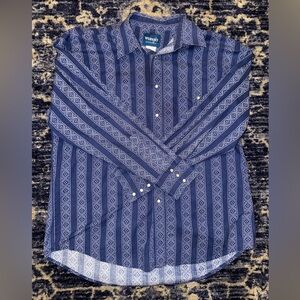 Vintage Wrangler Pearl Snap Western Shirt Blue Paisley Size XL